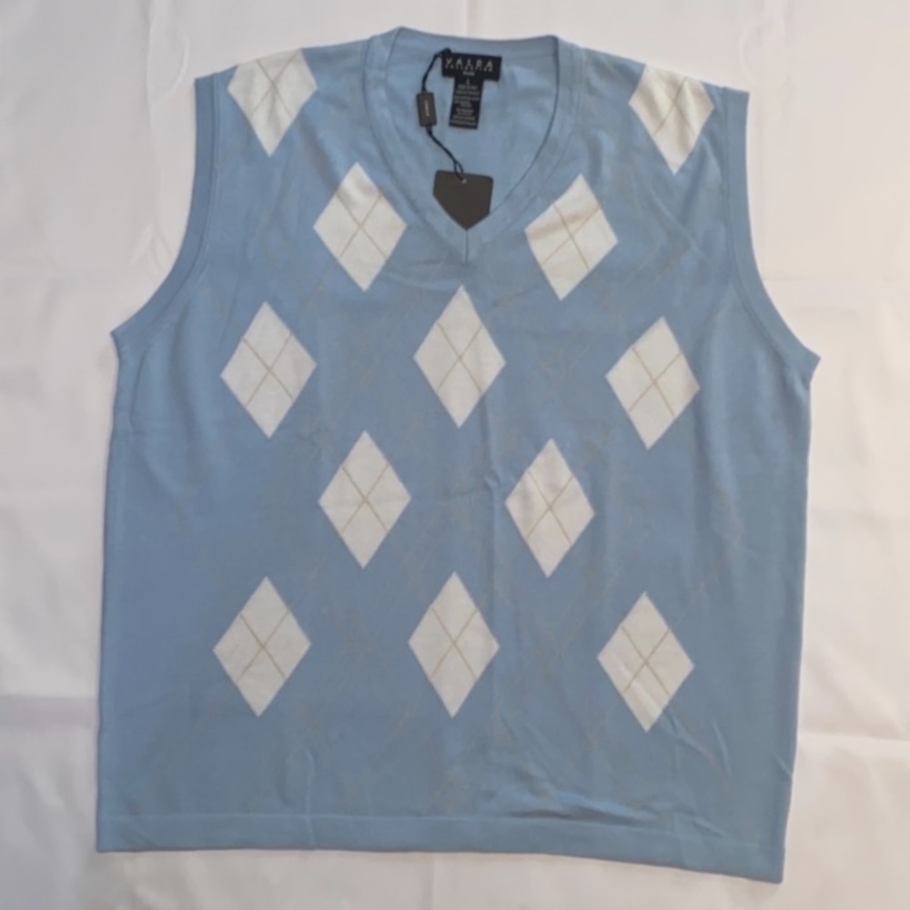 NWT Valda Collection Blue & White Patterned V-Neck Sweater Vest